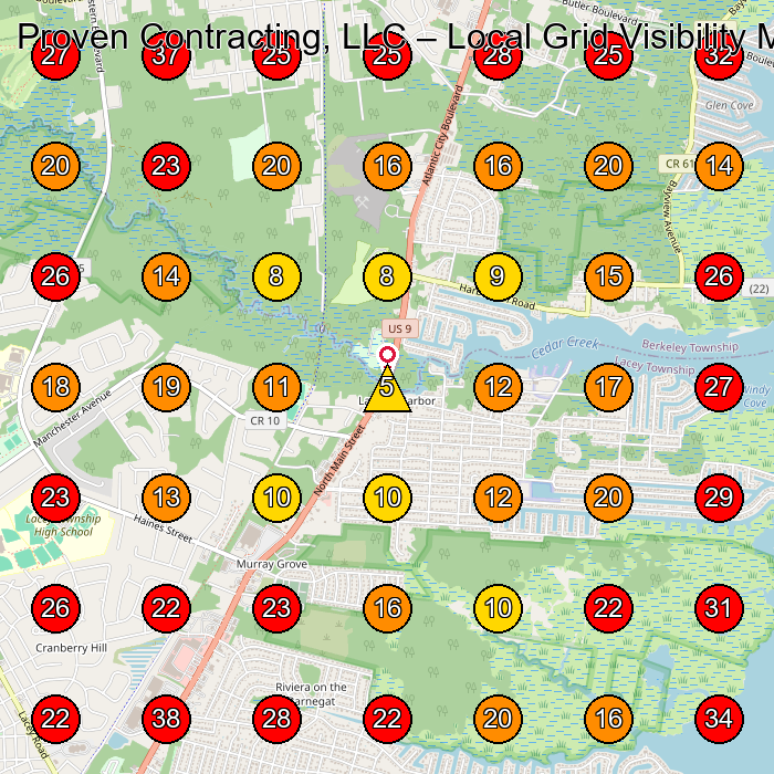 Proven Contracting, LLC GeoGrid visibility map for Hair Salon in Bayville